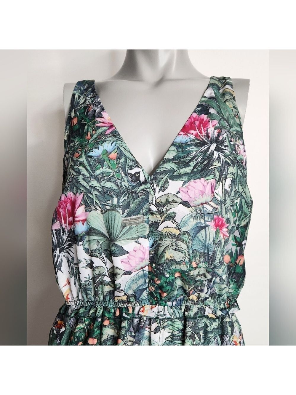 H&M Conscious Collection Green Tropical Print Floor Length Dress Size 10 - Picture 4 of 14